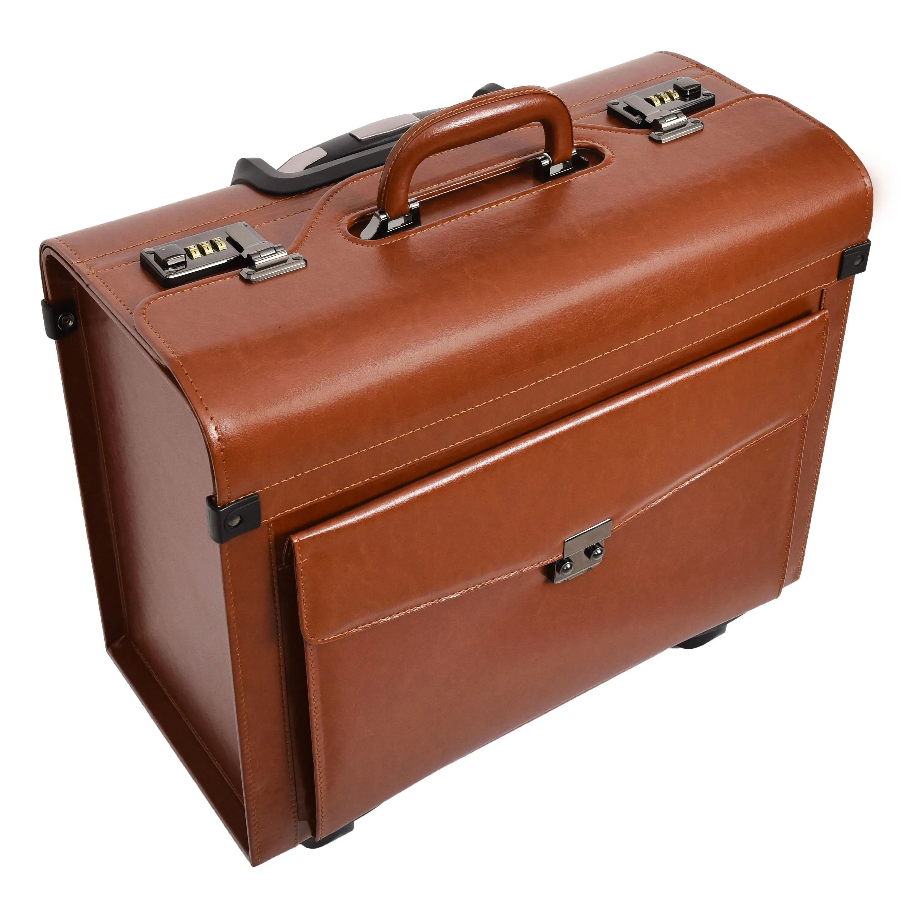 Four Wheel Pilot Case Faux Leather Cabin Bag Commander Tan