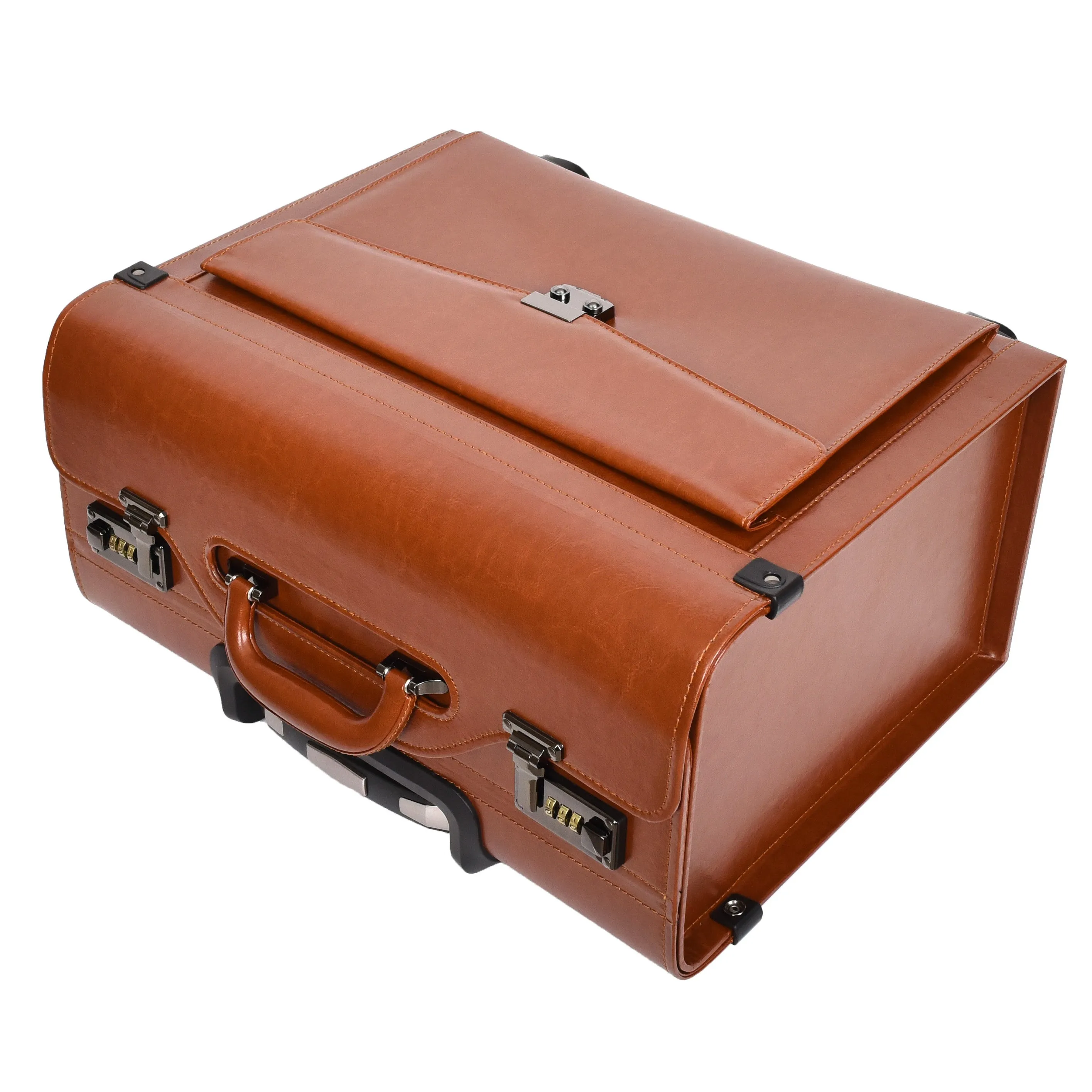 Four Wheel Pilot Case Faux Leather Cabin Bag Commander Tan