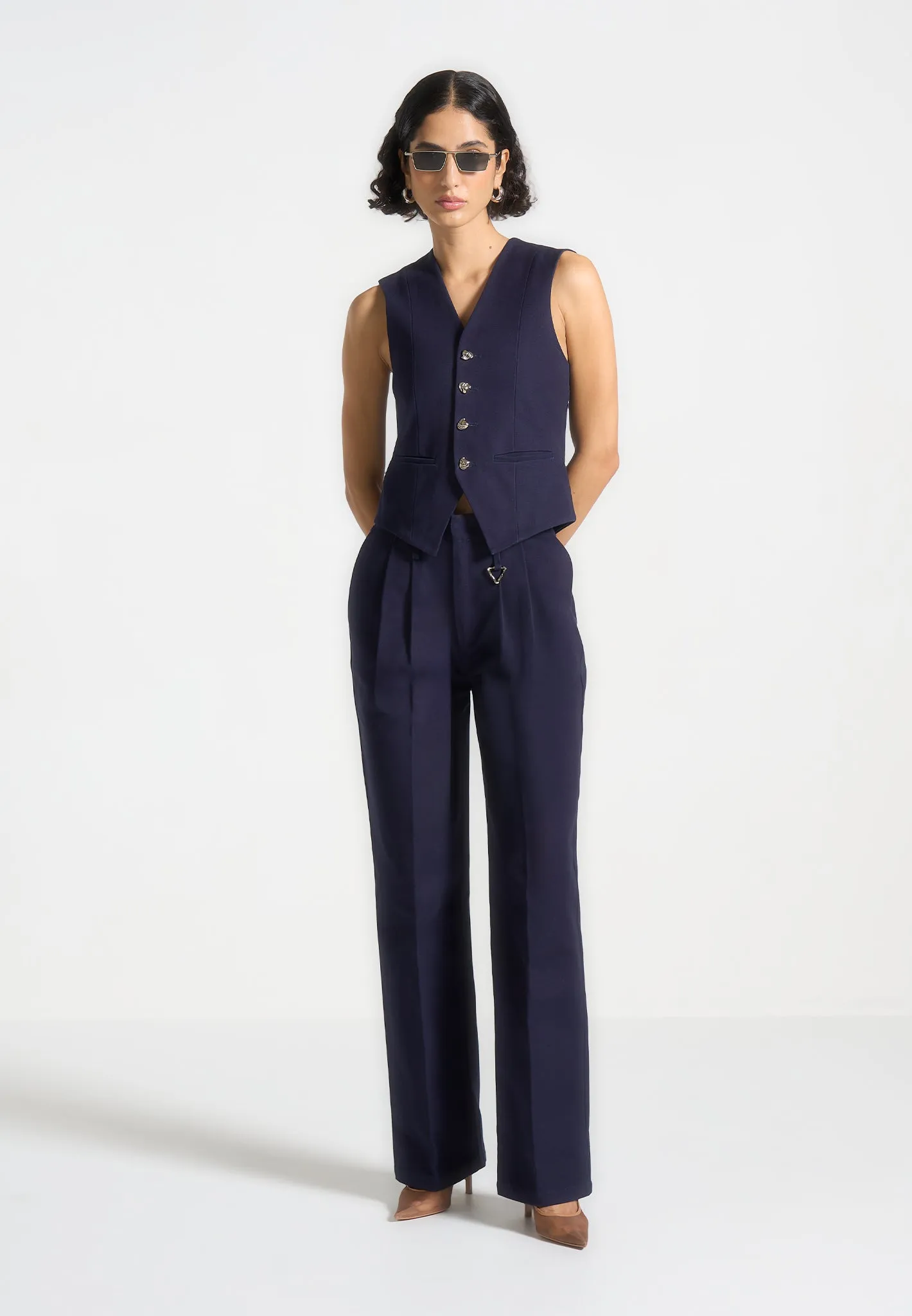 Gabardine Cinch Waistcoat - Indigo