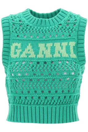 GANNI    Ganni Open Stitch Knitted Vest With Logo