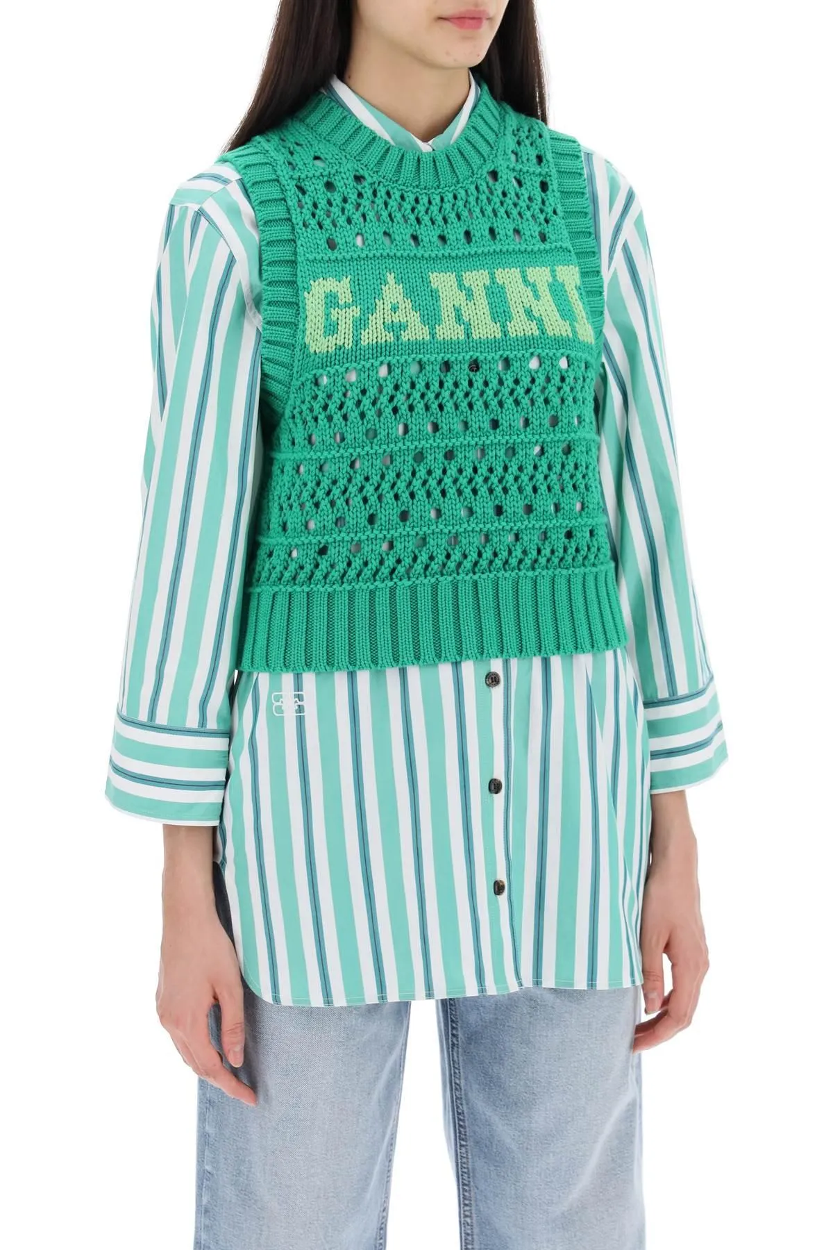 GANNI    Ganni Open Stitch Knitted Vest With Logo