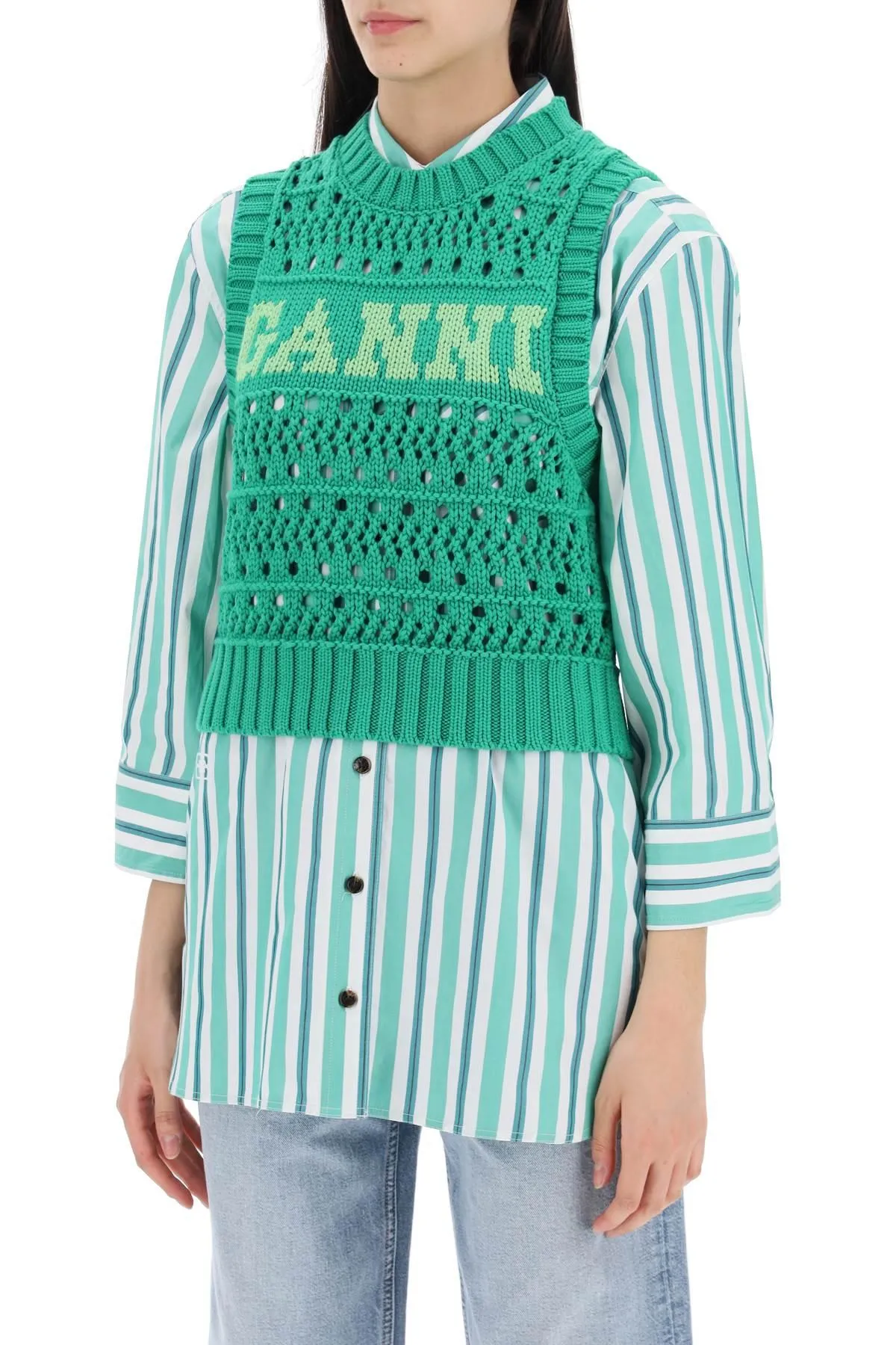 GANNI    Ganni Open Stitch Knitted Vest With Logo