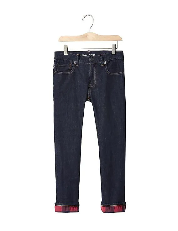 GAP Boys Blue 1969 Flannel Lined Straight Jeans