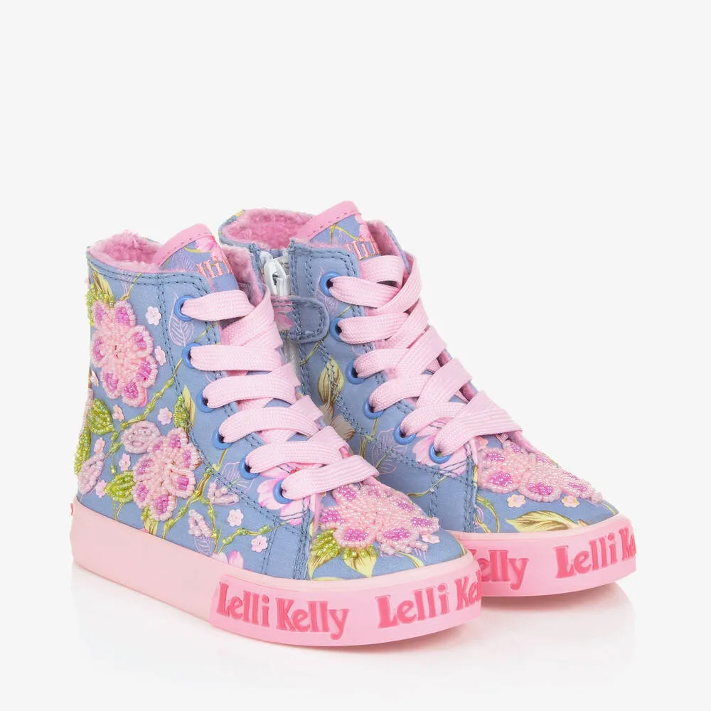 Girls Blue & Pink High-Top Trainers