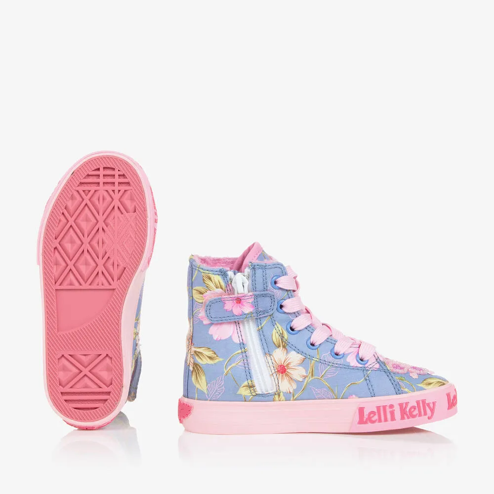 Girls Blue & Pink High-Top Trainers