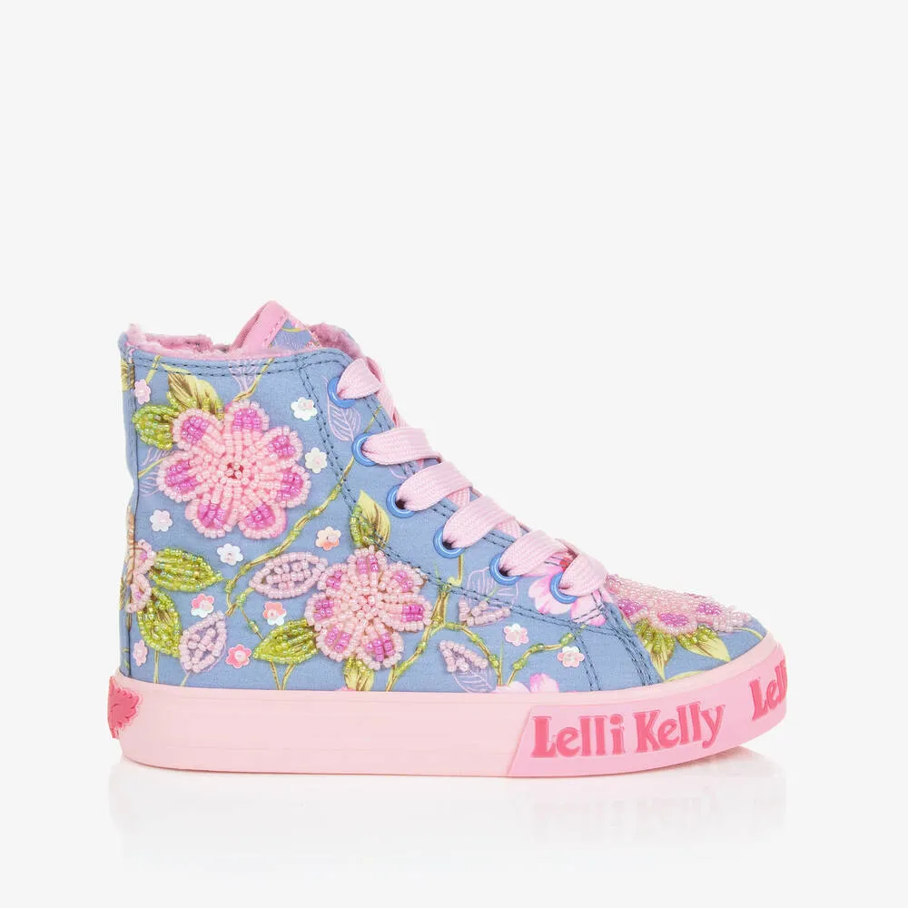 Girls Blue & Pink High-Top Trainers