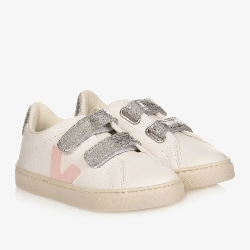 Girls White & Pink Leather Esplar Trainers