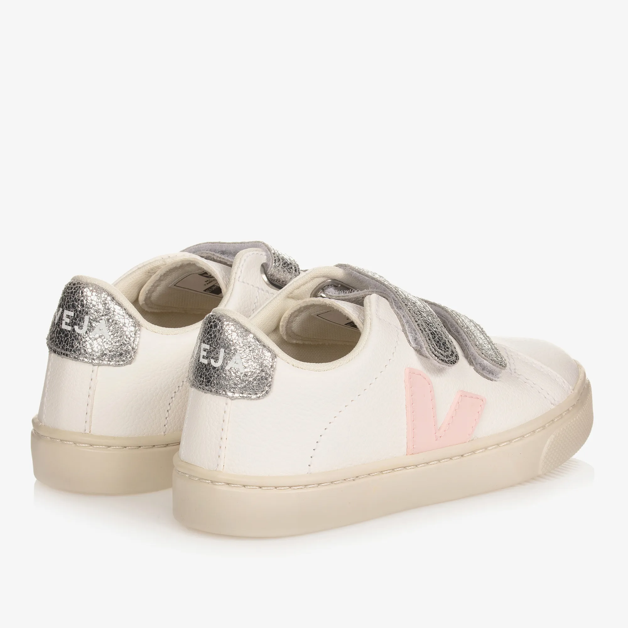 Girls White & Pink Leather Esplar Trainers