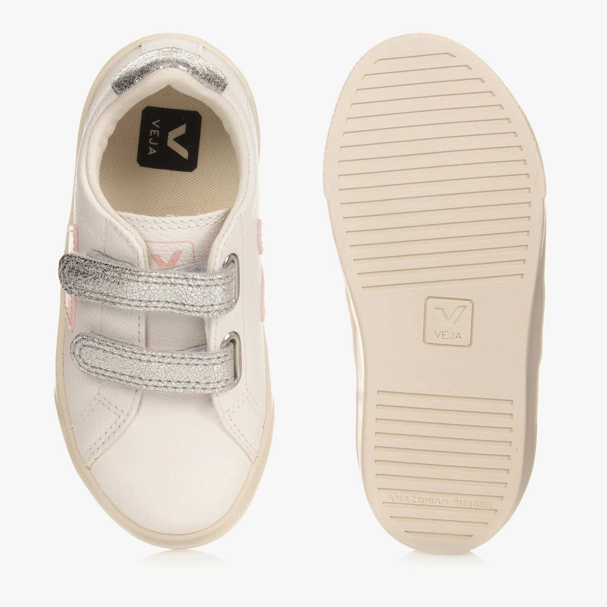 Girls White & Pink Leather Esplar Trainers