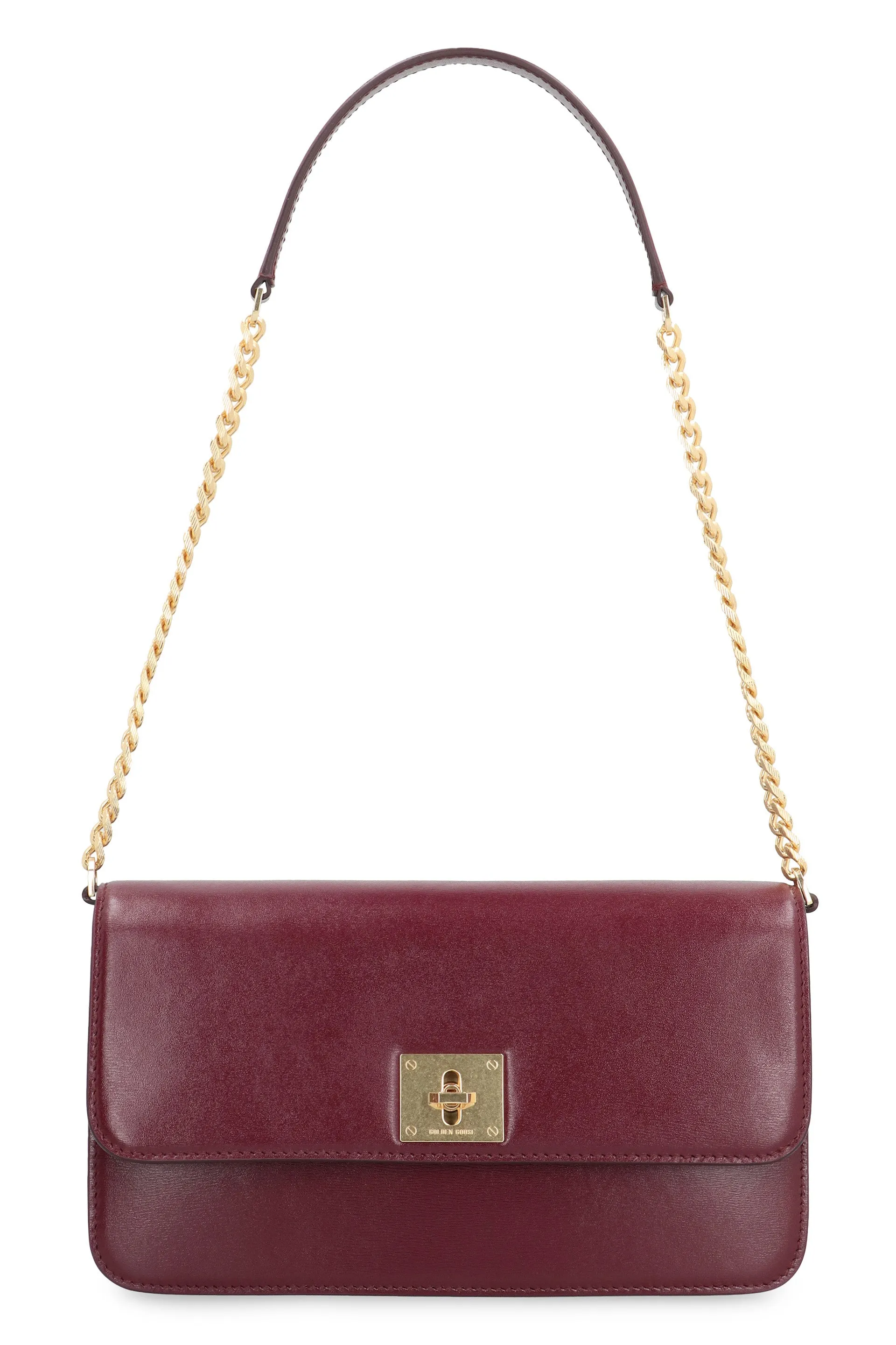 GOLDEN GOOSE Elegant Gioia Mini Leather Shoulder Bag, Grape - 24.5x13x6.5 cm