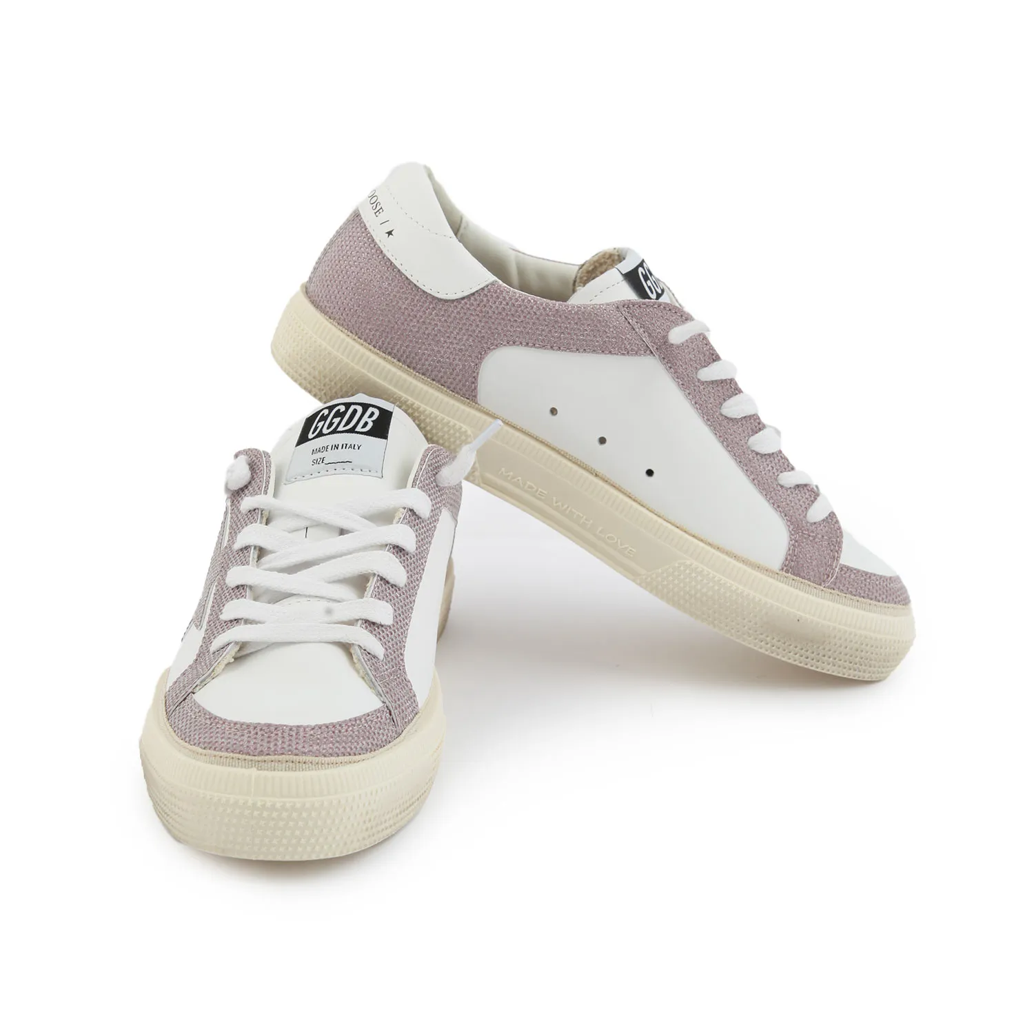 Golden Goose White And Pink Glitter May Sneakers For Teen Girls