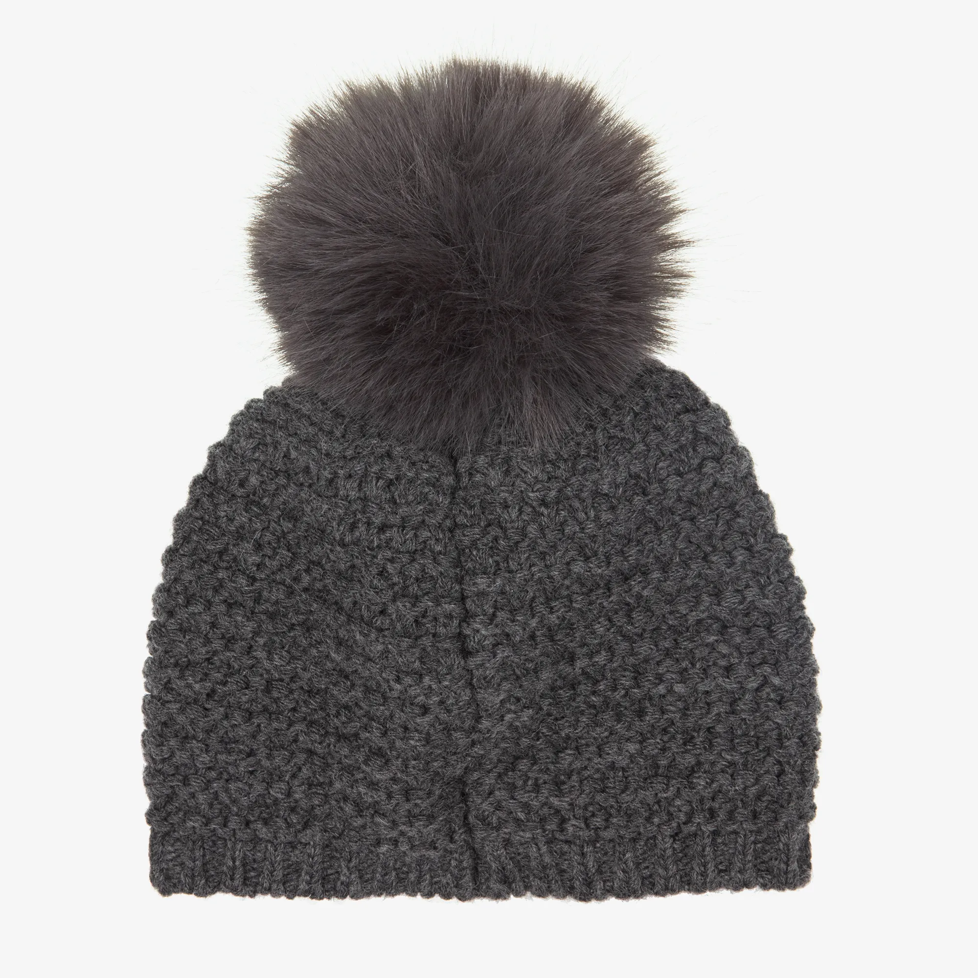 Grey Wool Knit Pom-Pom Hat