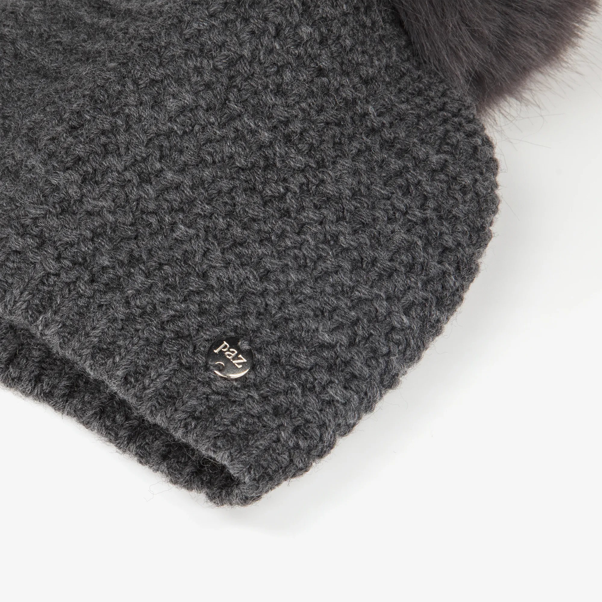 Grey Wool Knit Pom-Pom Hat