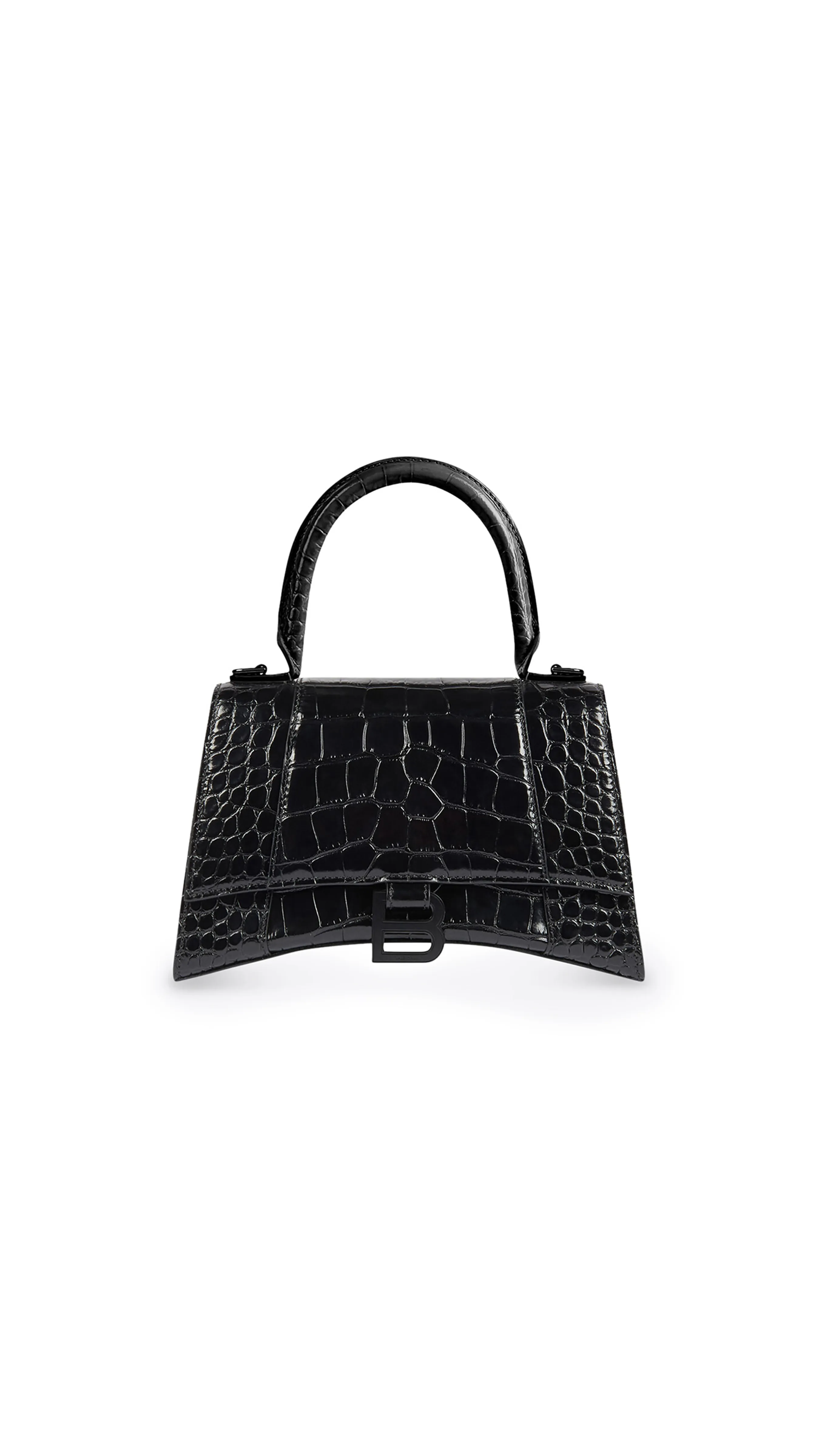 Hourglass XS Handbag Crocodile Embossed Leather - Black