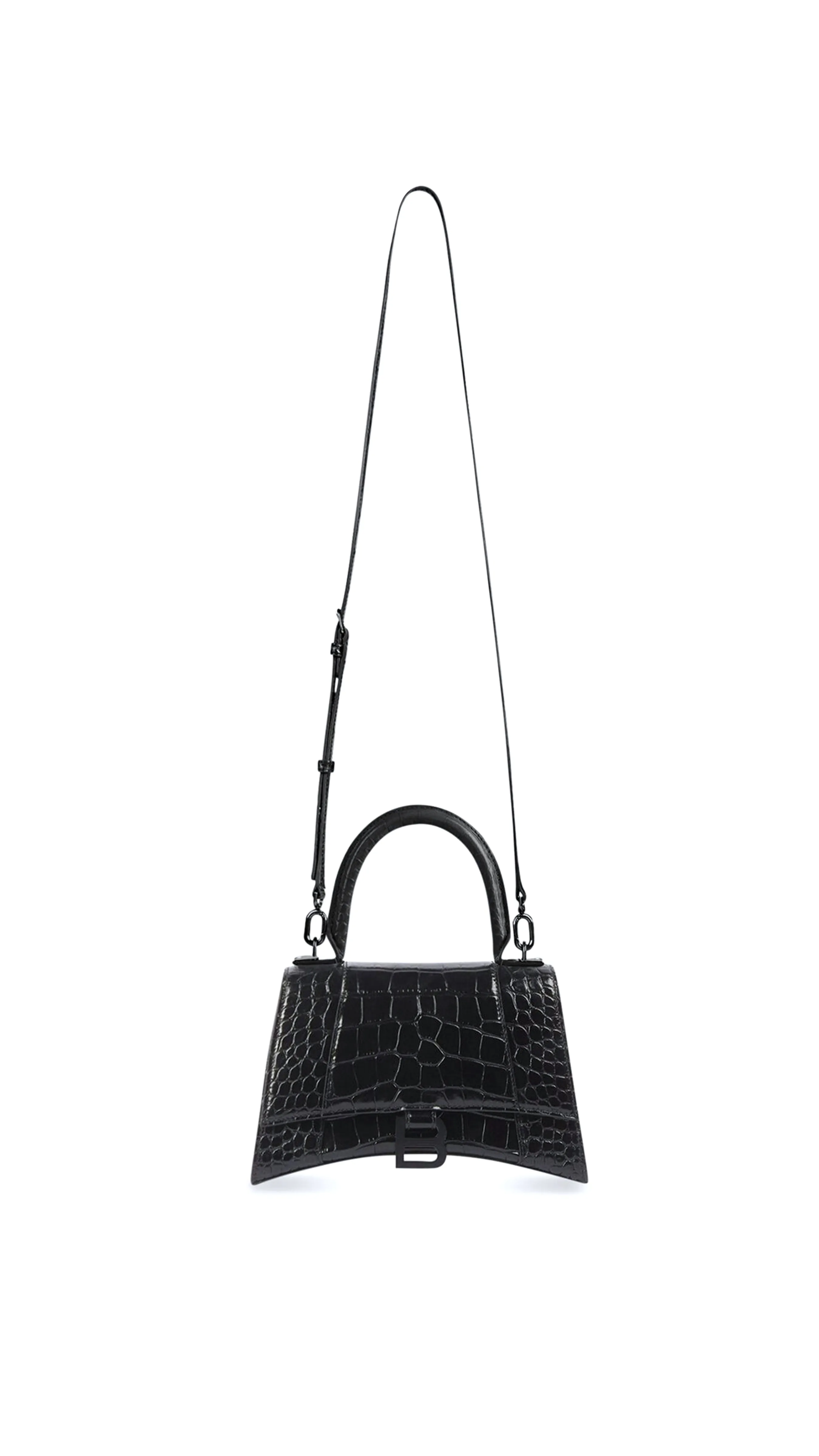 Hourglass XS Handbag Crocodile Embossed Leather - Black