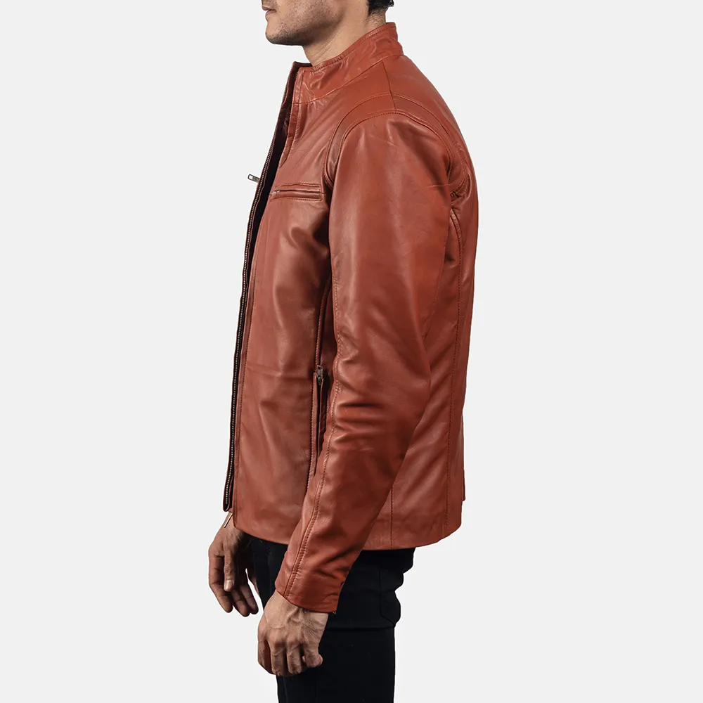 Ionic Tan Brown Leather Biker Jacket - Horizon Leathers