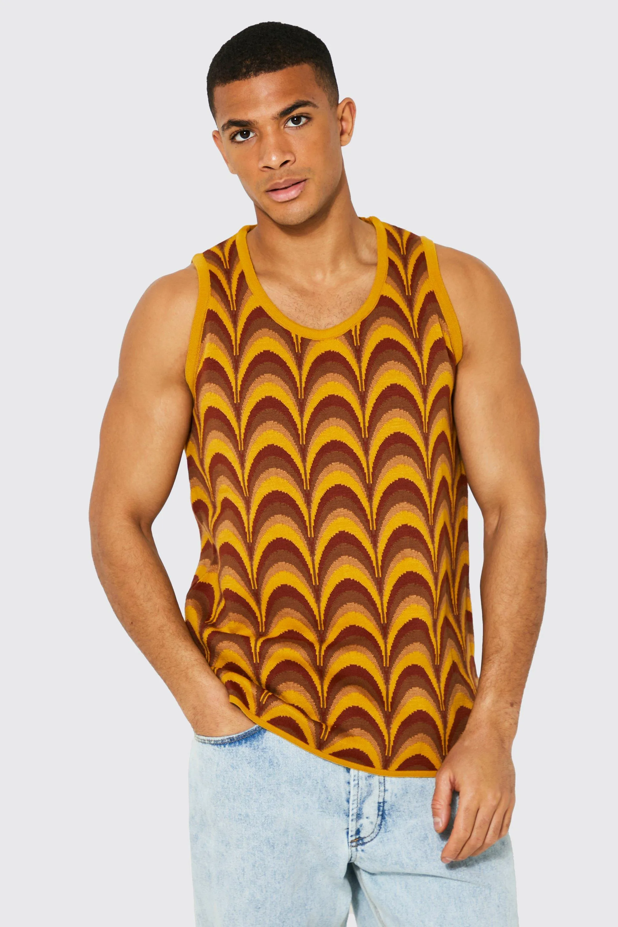 Jacquard Knitted Vest With Contrast Binding | boohooMAN UK