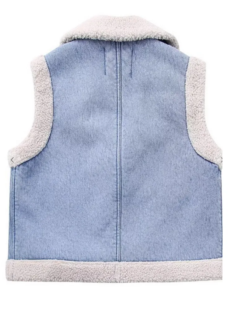 Jasmine Fleece Notched Denim Vest - Denim ***FINAL SALE***