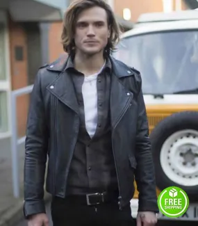 KAT AND THE BAND DOUGIE POYNTER (ALEX) BLACK LEATHER JACKET