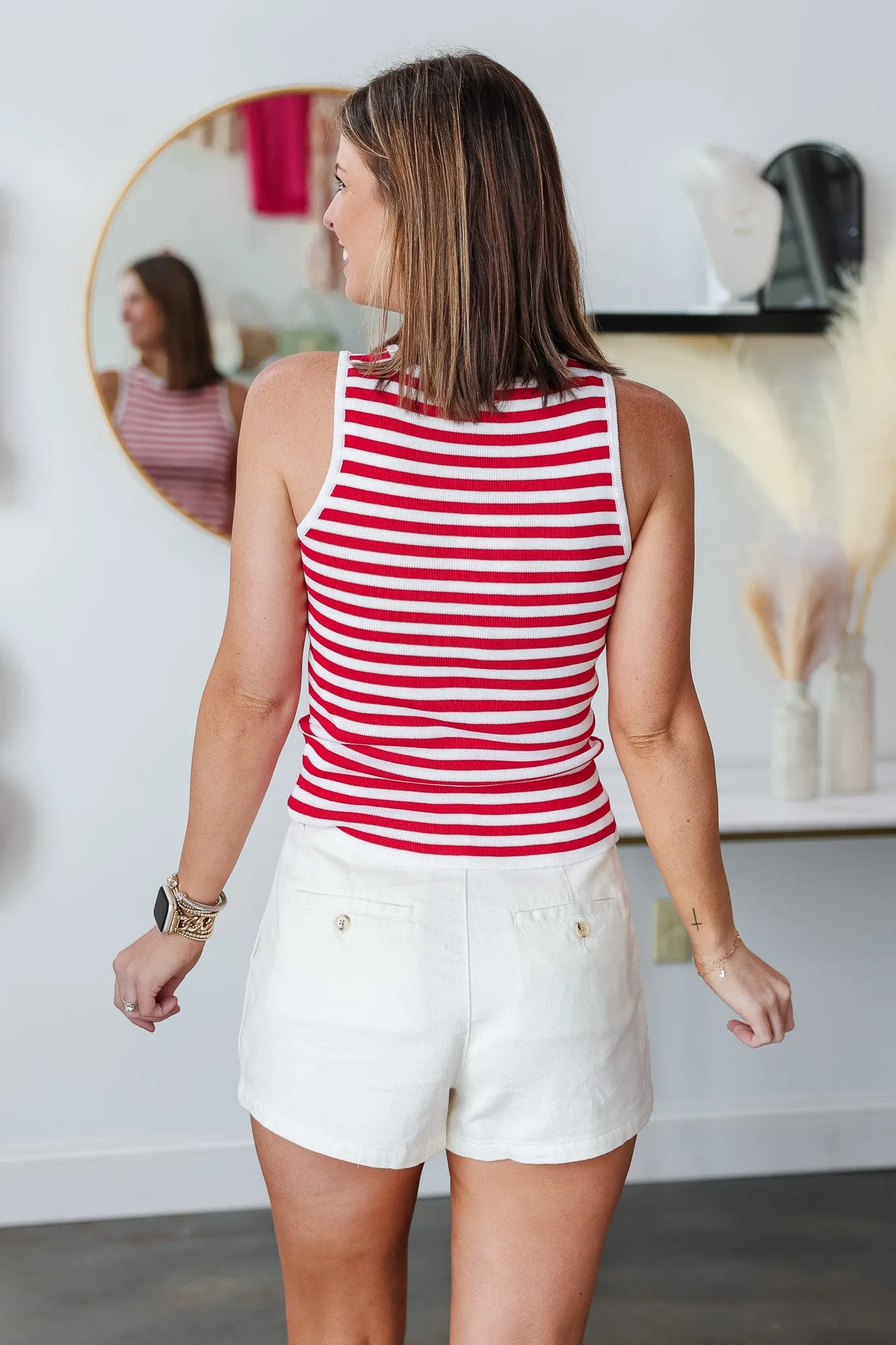 Knit Striped Tank - Red/White-