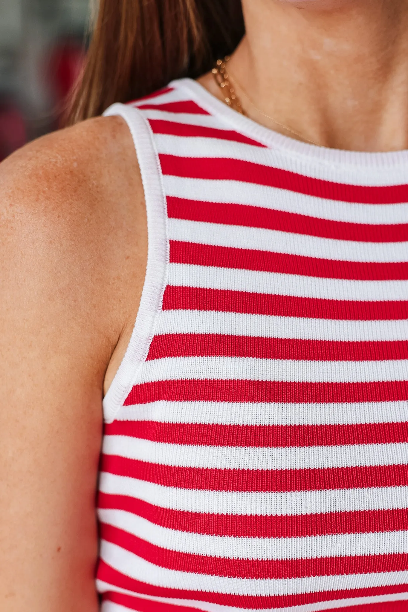 Knit Striped Tank - Red/White-