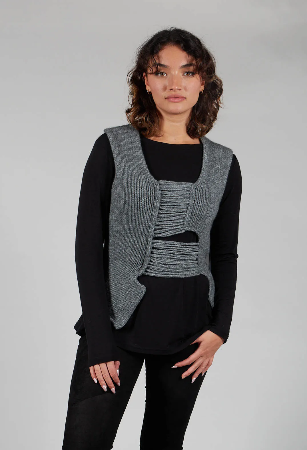 Knitted Vest with Ladder Feature in Grey