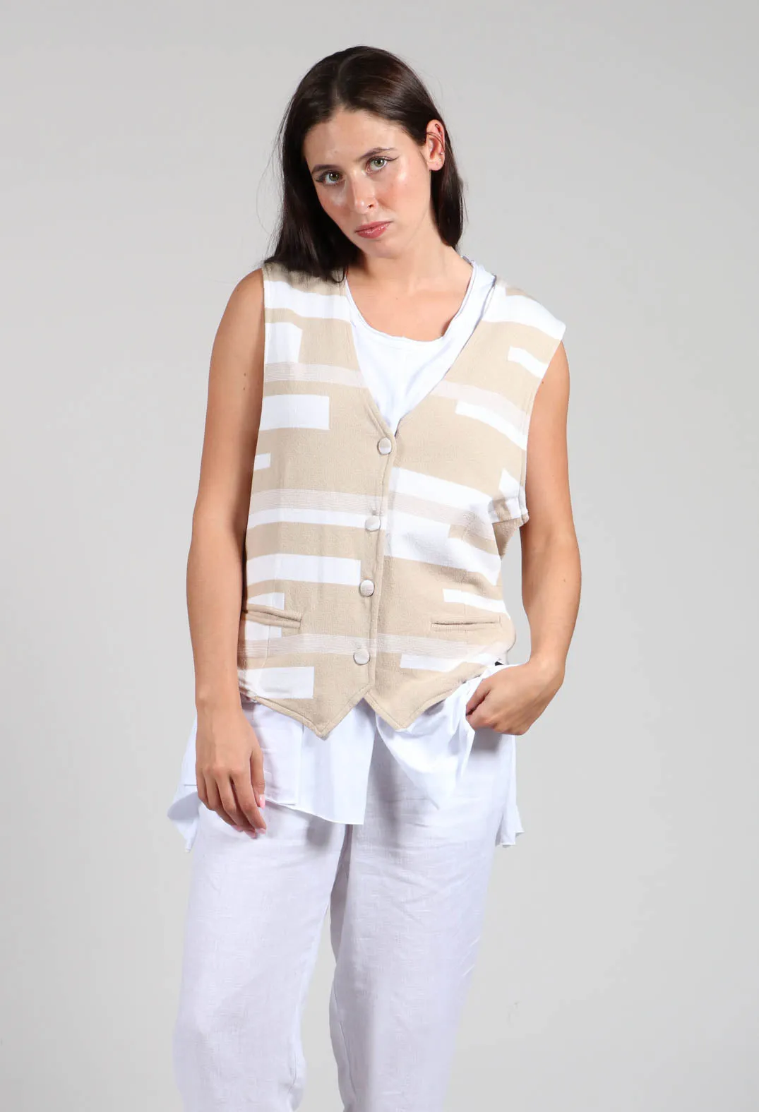 Knitted Waistcoat in Sand and White