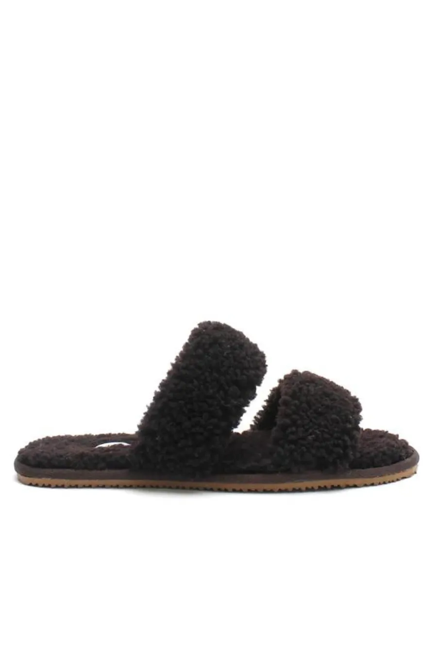 La Tribe Double Strap Shearling Slipper Dark Chocolate