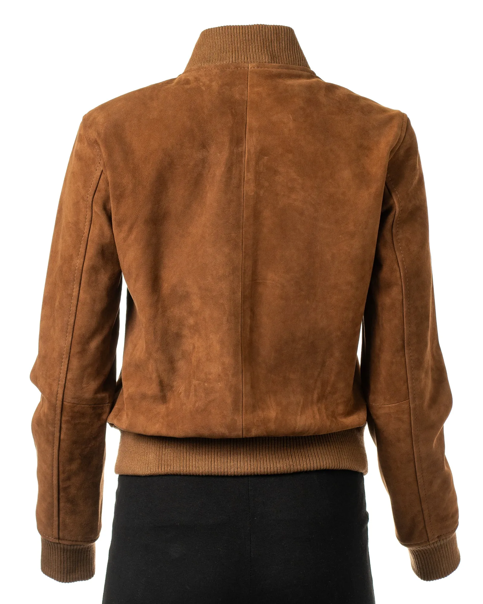 Ladies Tobacco Rib-Knit Collar Suede Bomber: Violet