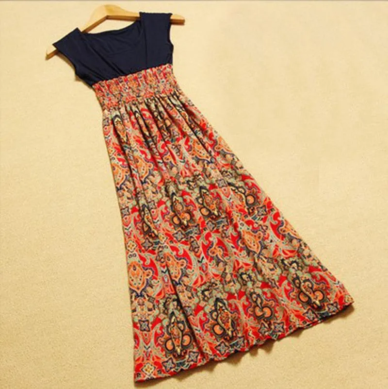 Lady Womens Summer Flower Print Bohemia Style Sleeveless Long Dress Women Vest Maxi Flower Long Dress For Gentlewoman #210 SM6