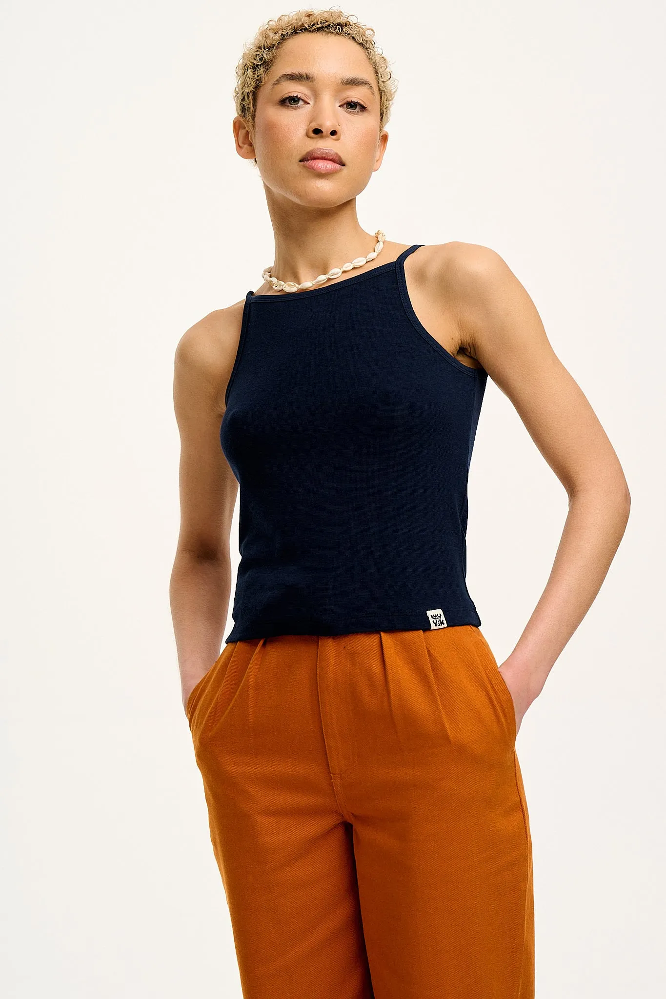 Lara - Cotton Vest Top in Navy Blue