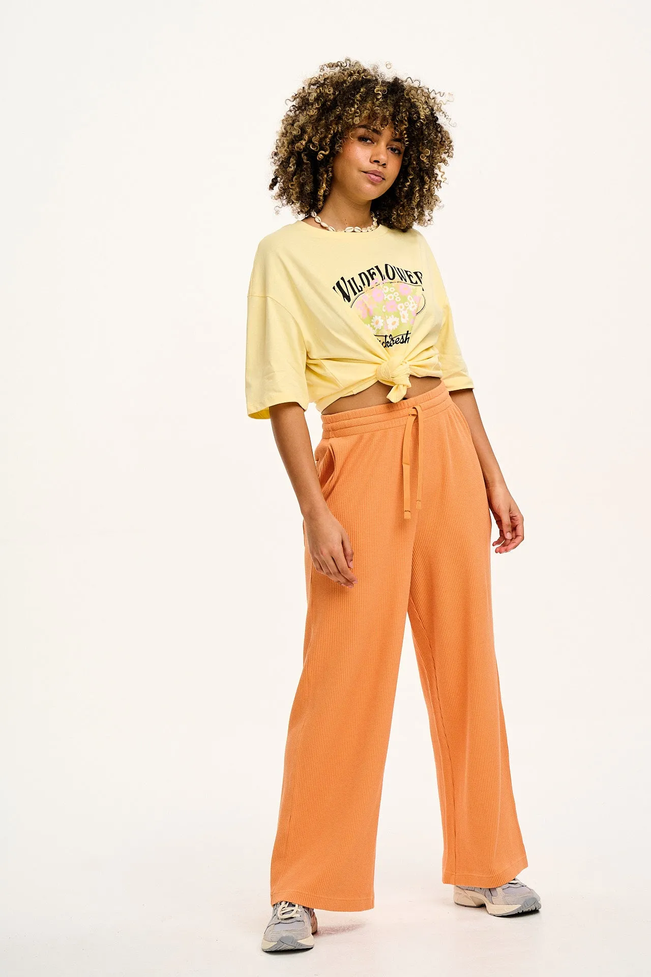 Larson - Wide Leg Waffle Cotton Joggers in Sunset Orange