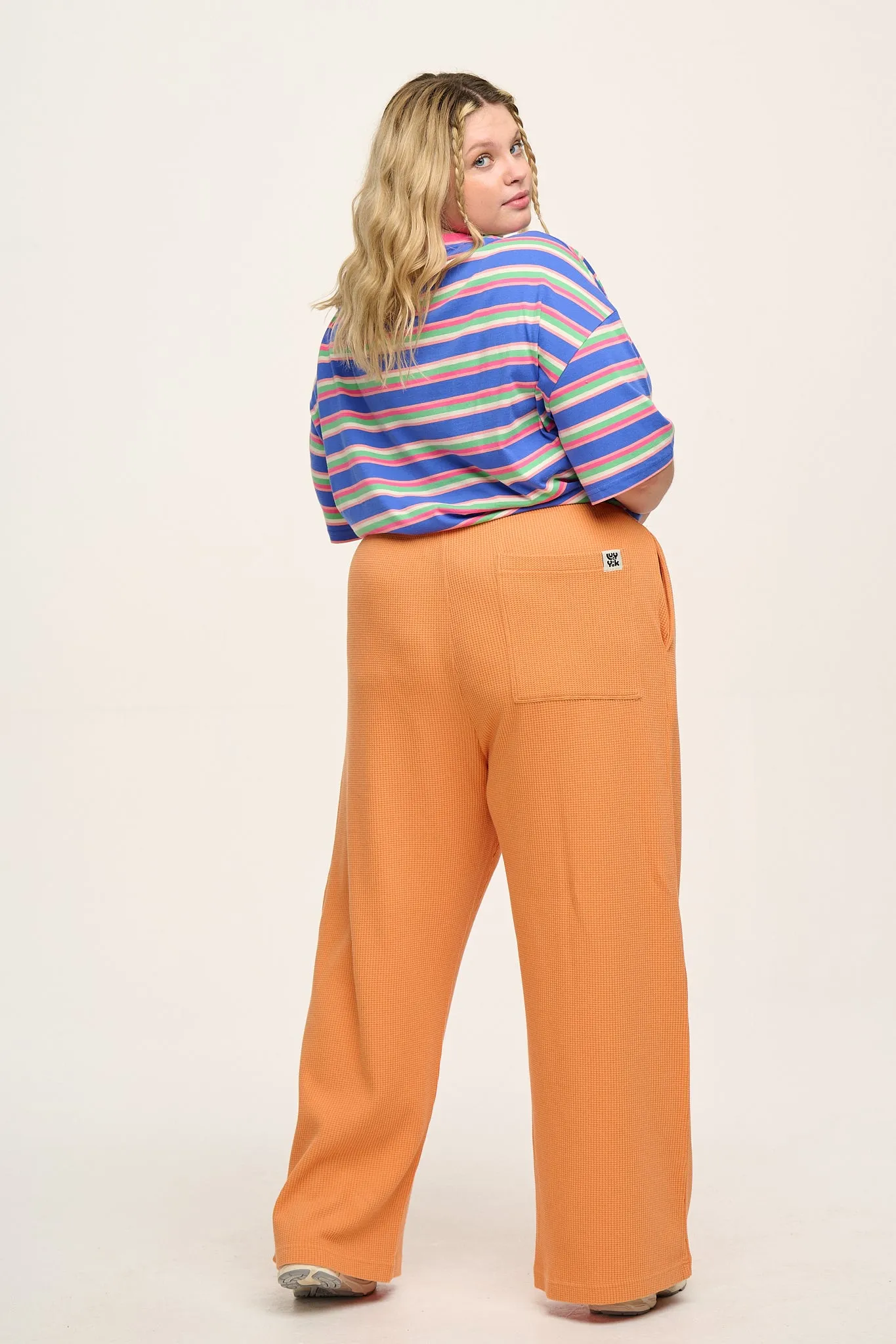 Larson - Wide Leg Waffle Cotton Joggers in Sunset Orange