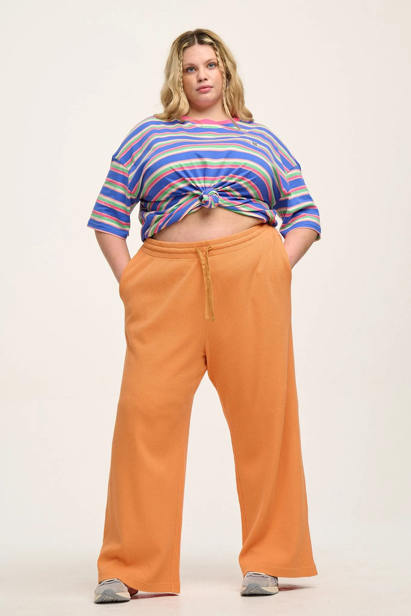 Larson - Wide Leg Waffle Cotton Joggers in Sunset Orange