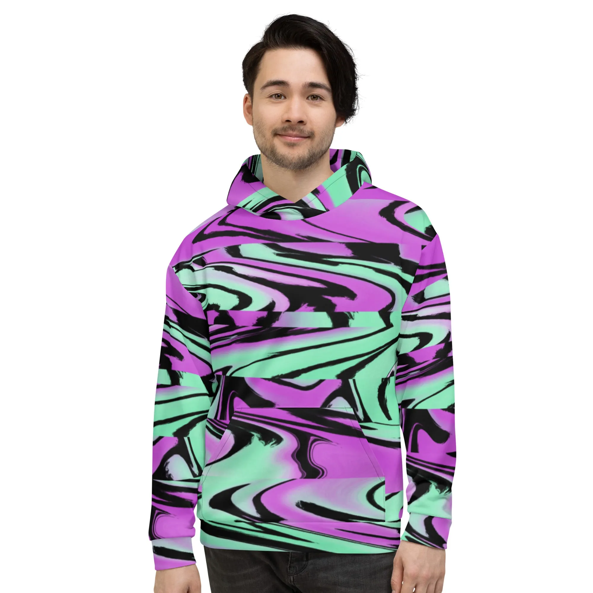 Lavender Mint Rave Glitch Pullover Hoodie