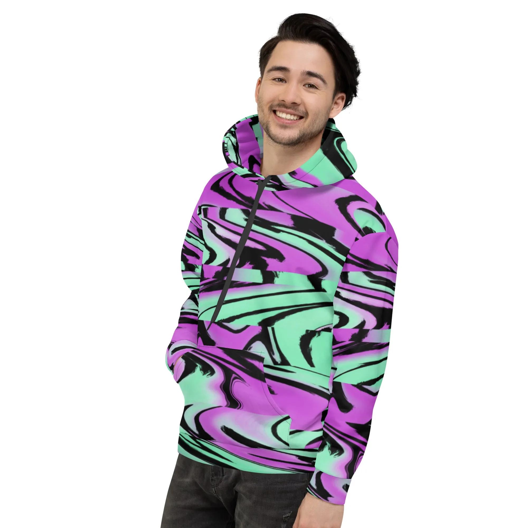 Lavender Mint Rave Glitch Pullover Hoodie