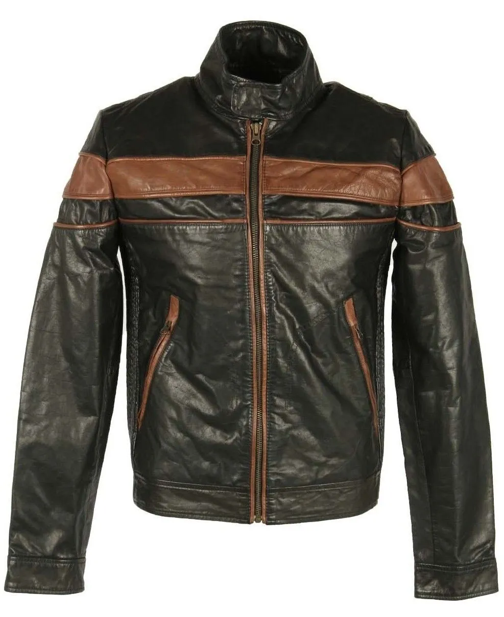 Leather Jacket Bareskin Men’s Double Ton Slim Fit Biker S,M,L,XL Brand New - Pepper Tree London