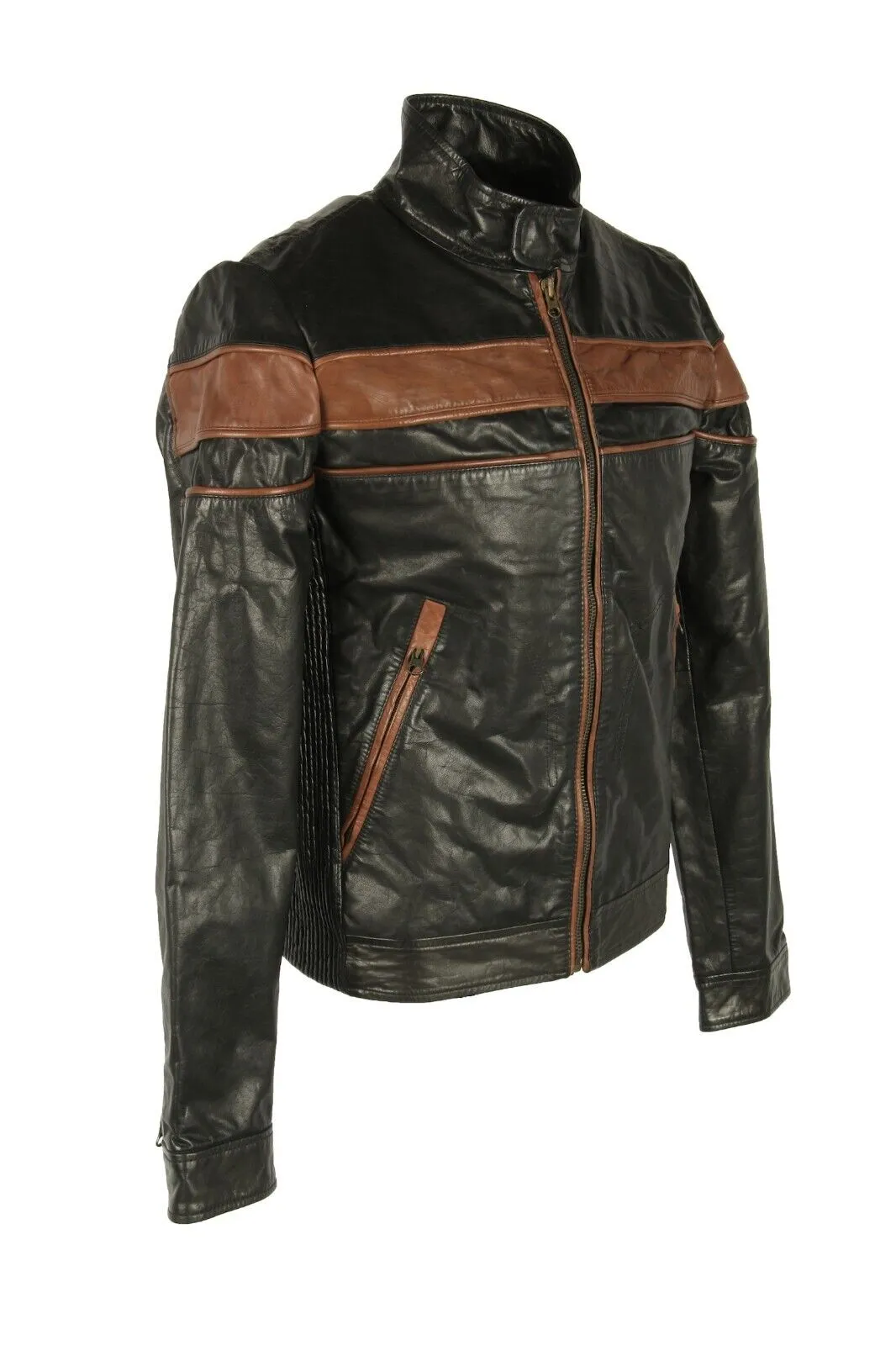 Leather Jacket Bareskin Men’s Double Ton Slim Fit Biker S,M,L,XL Brand New - Pepper Tree London