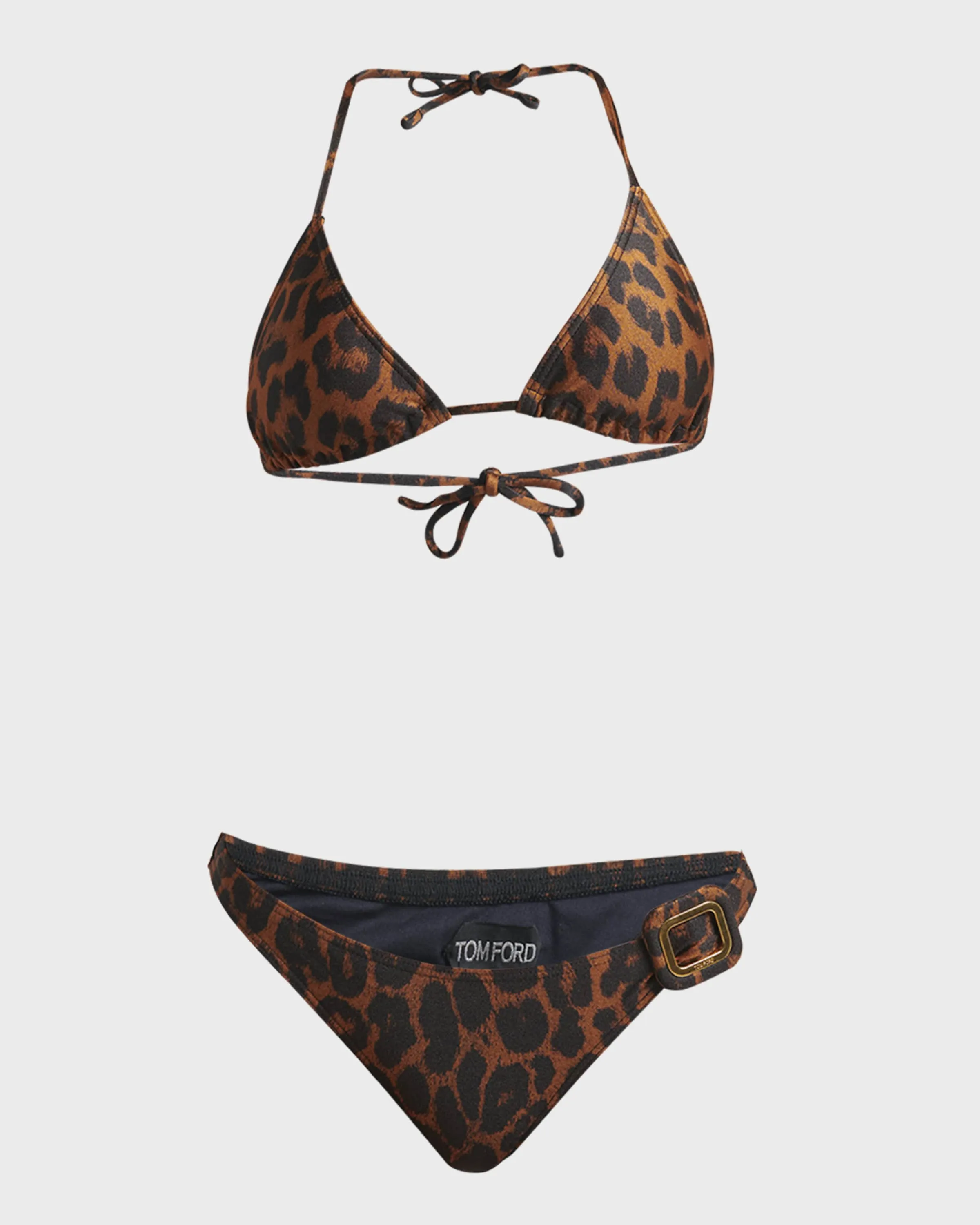 Leopard-Print Buckle Triangle Bikini Set