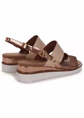 Linzi Adriana White & Rose Gold Wedged Sandals | Grattan