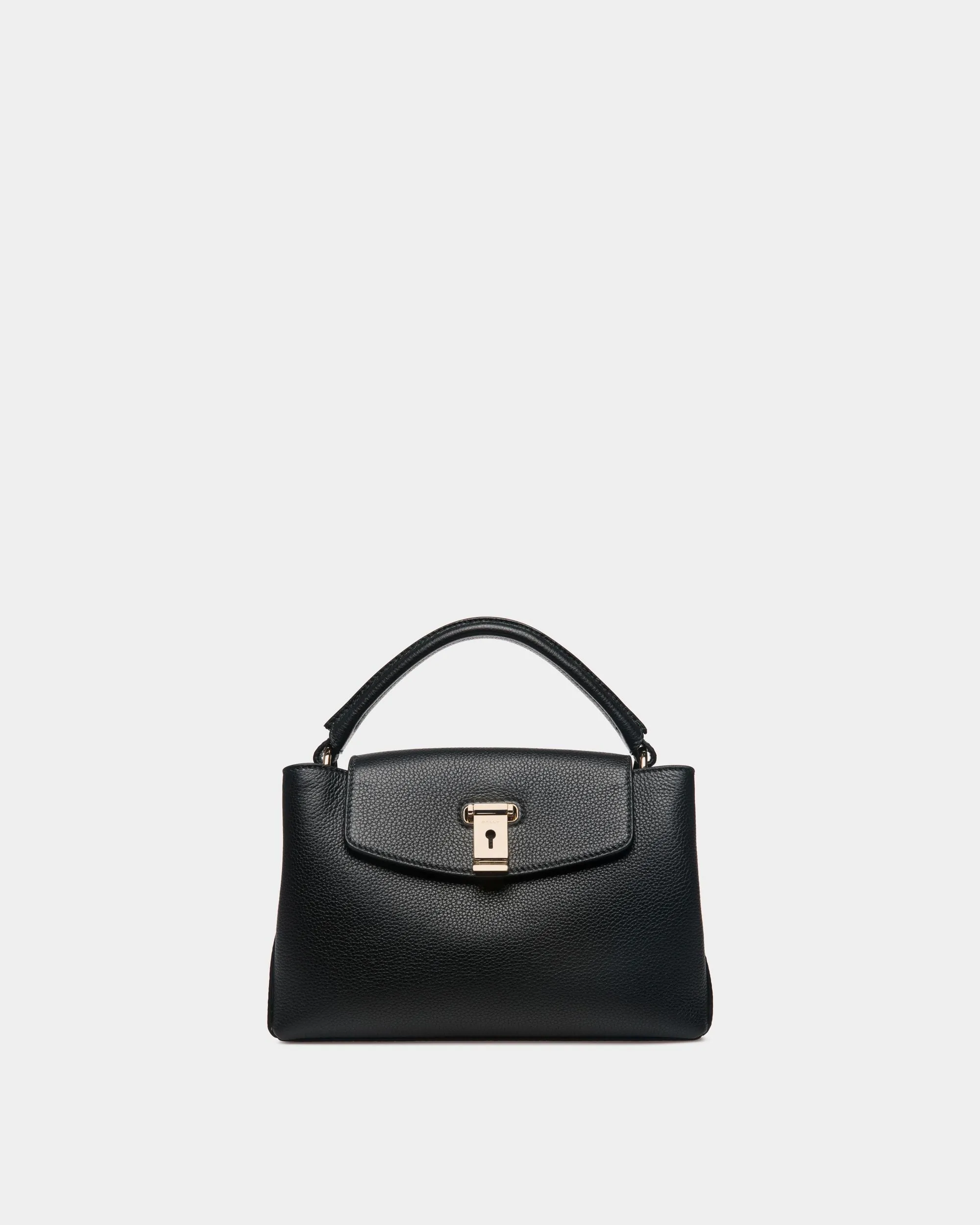 Lock Me Small Top Handle Bag In Black Grained Leather 