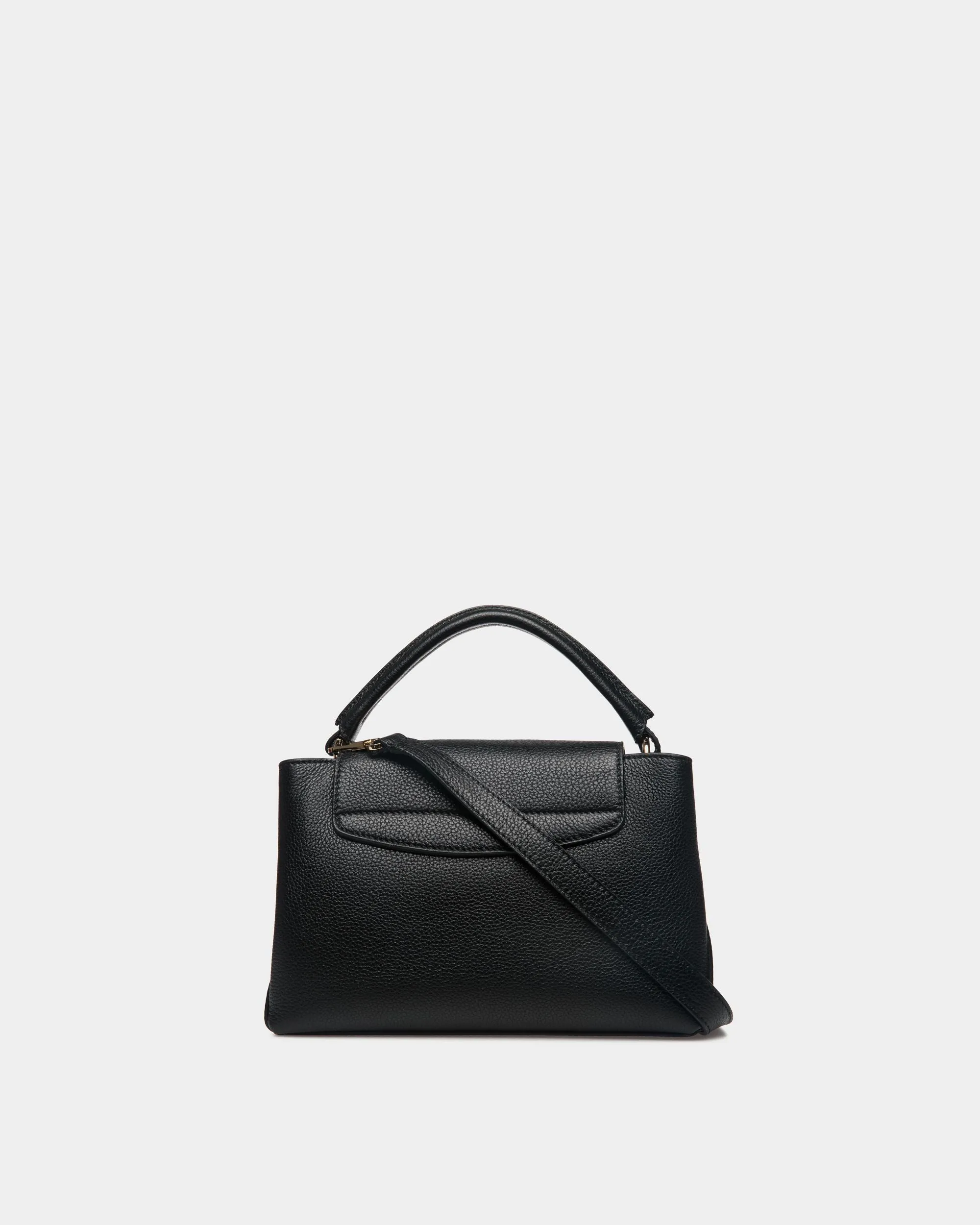 Lock Me Small Top Handle Bag In Black Grained Leather 