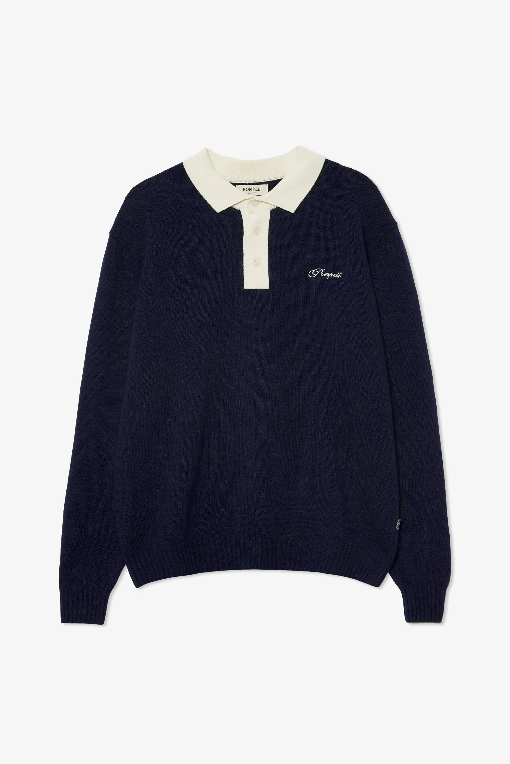 LOGO NAVY WOOL KNIT POLO