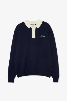 LOGO NAVY WOOL KNIT POLO