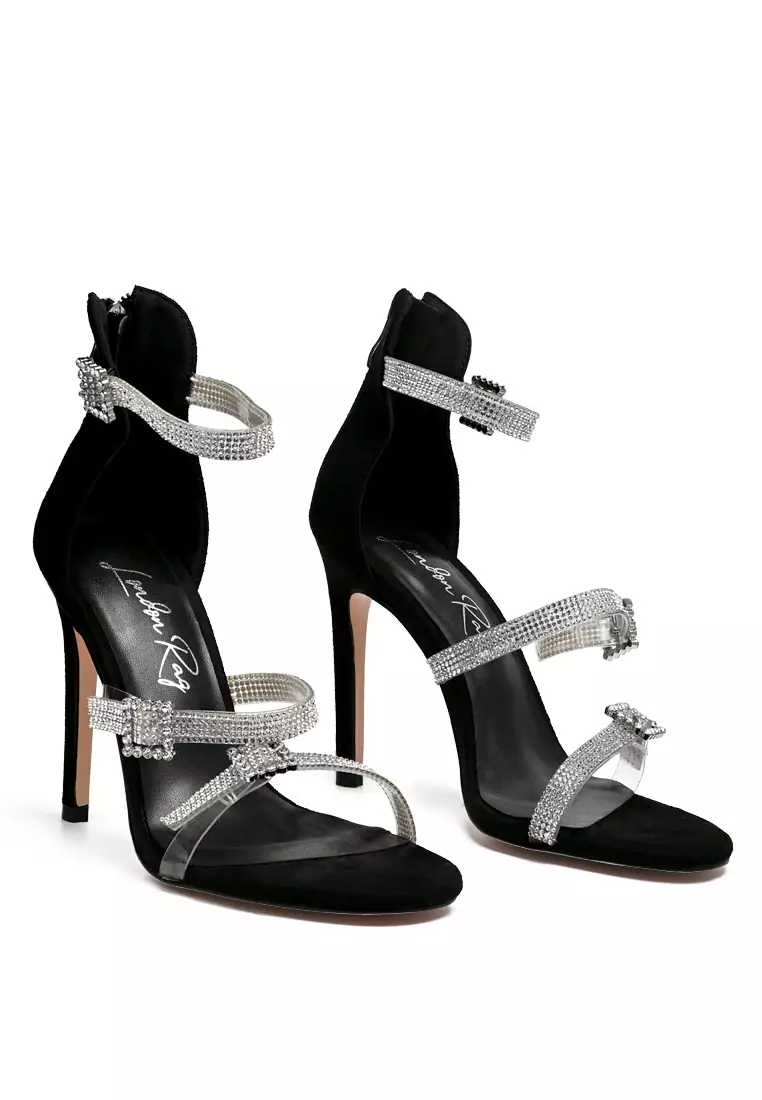 London Rag Bling Strap High Heeled Sandals in Black