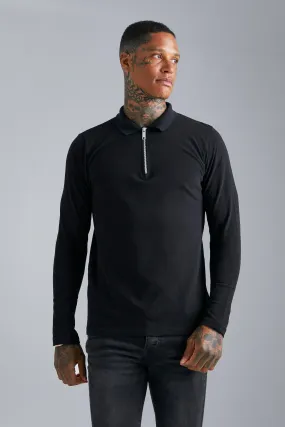 Long Sleeve Pique Polo | boohooMAN UK