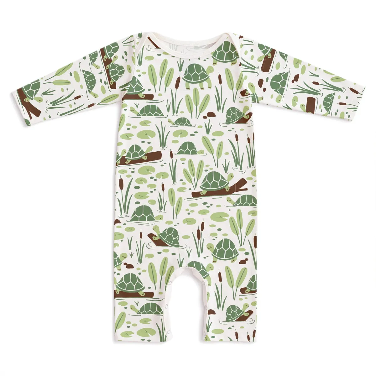 Long Sleeve Romper - Green Turtles