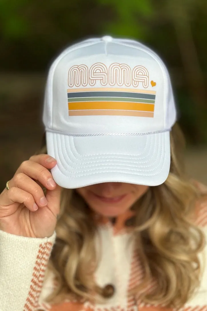 Mama Striped Foam Trucker Hat White