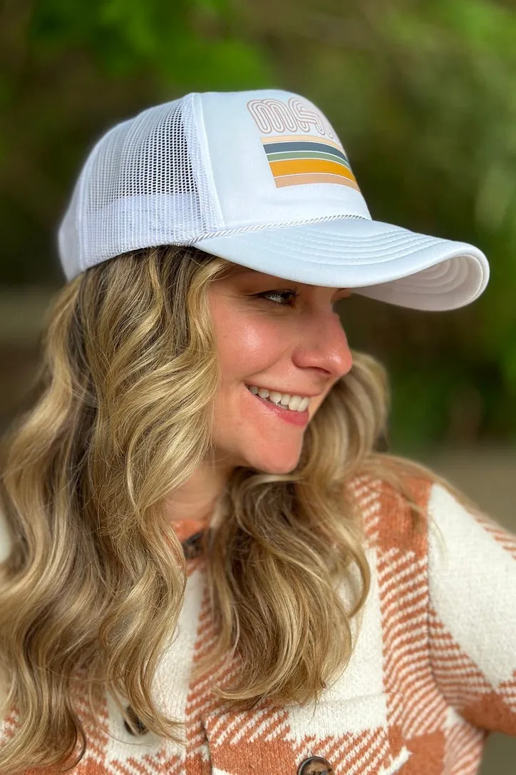 Mama Striped Foam Trucker Hat White