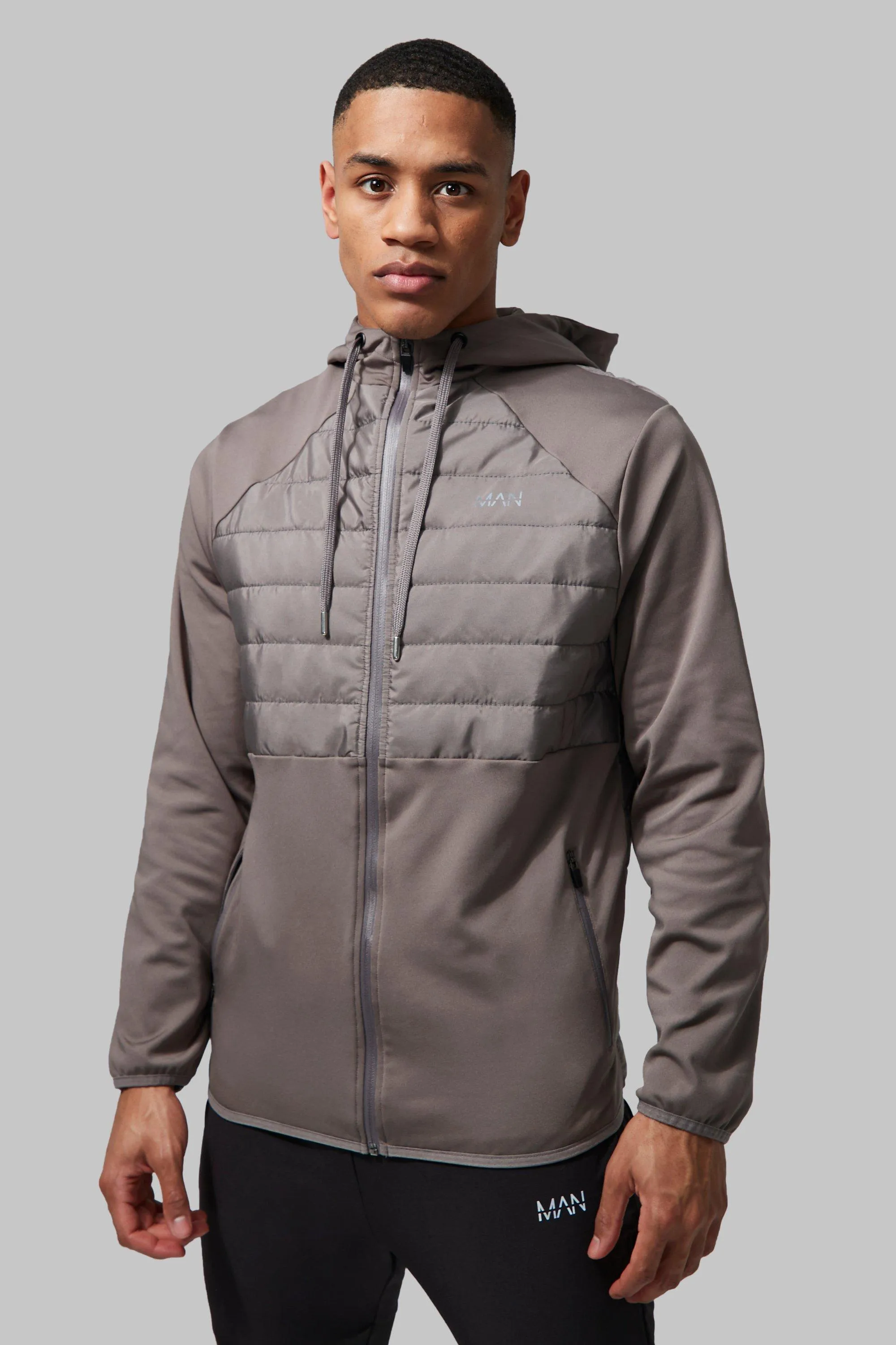 Man Active Padded Lightweight Quilted Hooded Jacket | boohooMAN UK